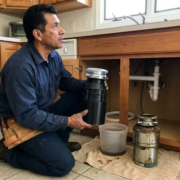 GLN Plumbing technician providing garbage disposal replacement in Newark, NJ