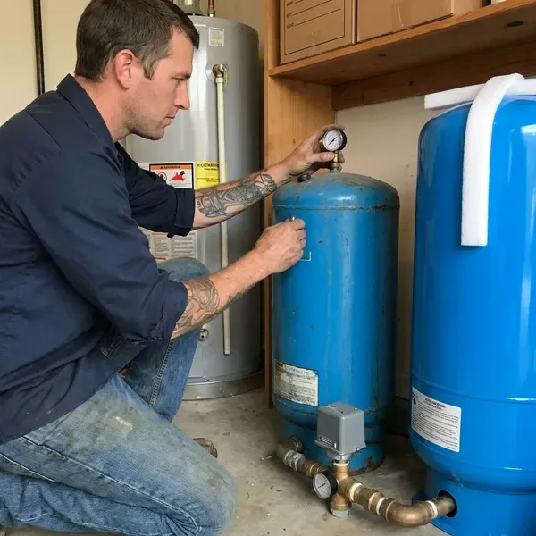 GLN Plumbing technician providing well pressure tank replacement in Newark, NJ